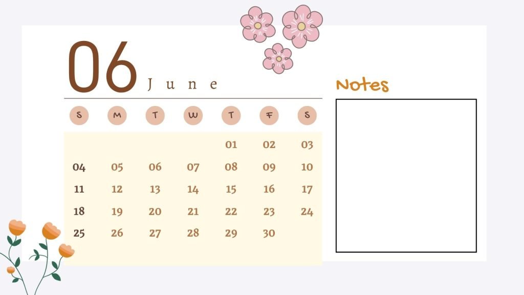 Beige Floral June 2023 Calendar