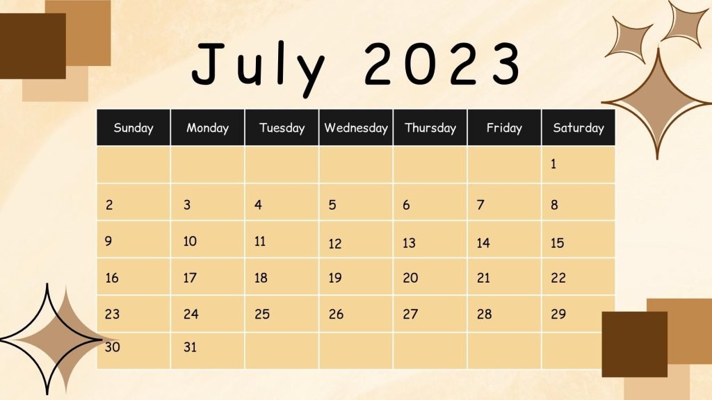 Beige Modern July Calendar