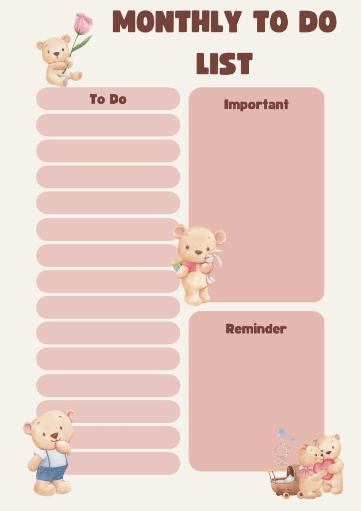 Beige Pink Cute Monthly To Do List 
