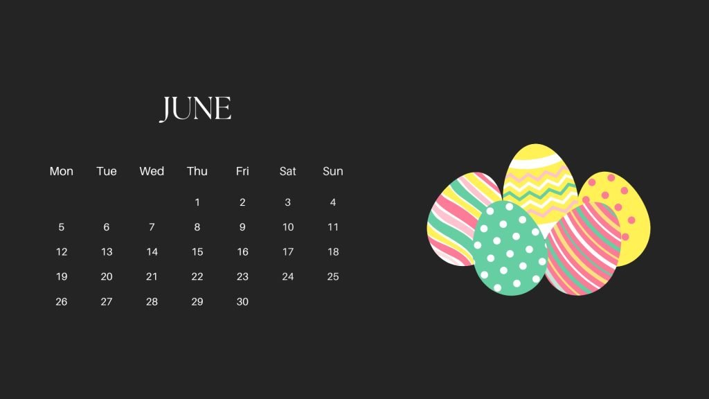Black Floral Watercolor June calendar 2023