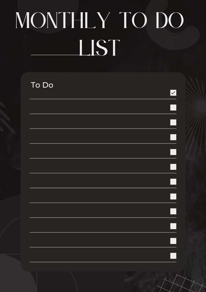 Black Gray Bold Monthly To Do List 