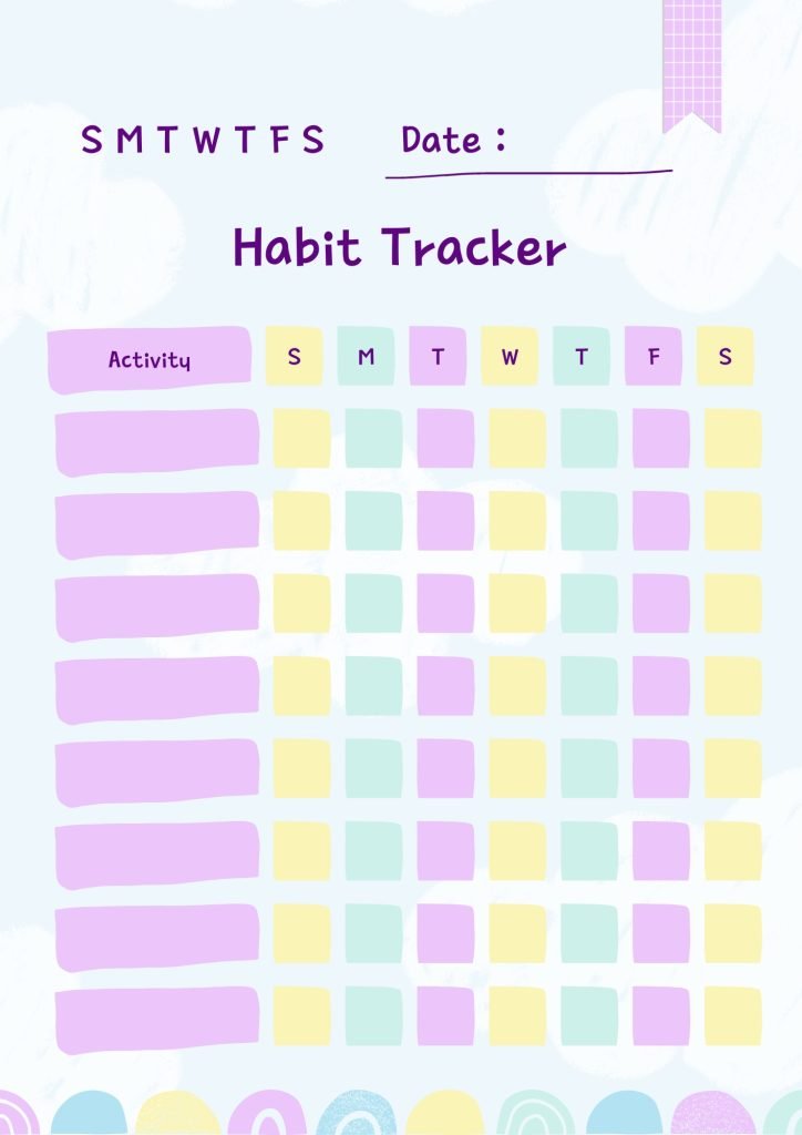 Blue Colorful Aesthetic Habit Tracker 