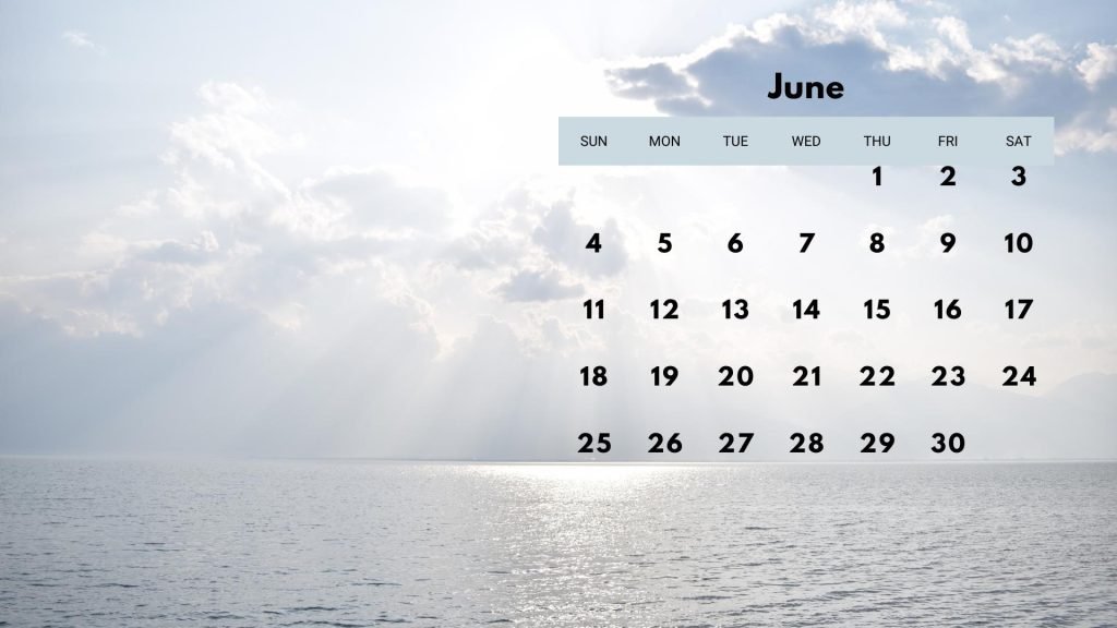 Blue Ocean Minimalist June Calendar