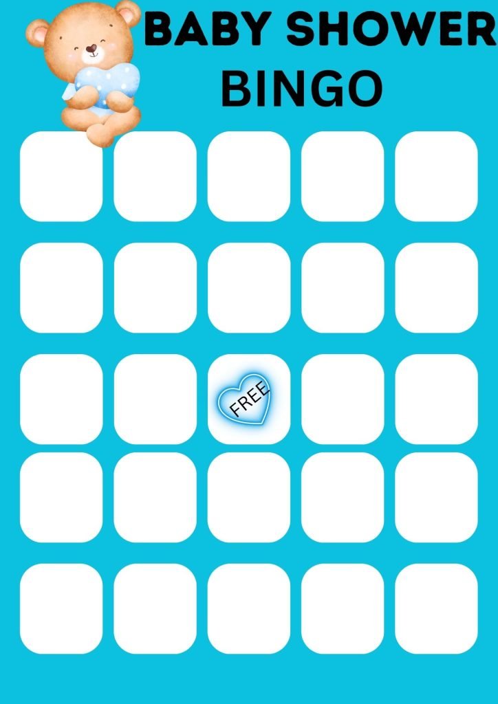 Blue baby shower Bingo Card