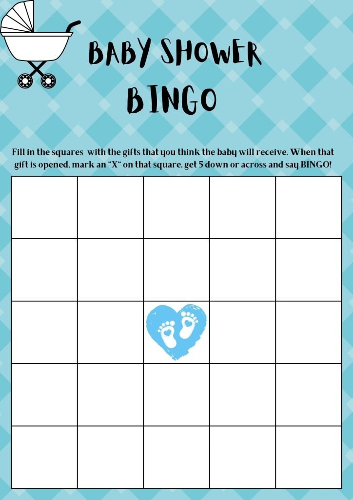 Blue baby shower bingo
