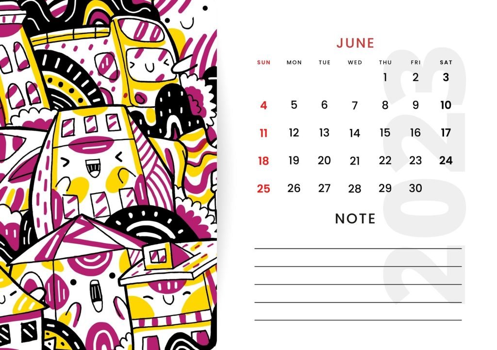 Colorful Modern Doodle June 2023 Calendar
