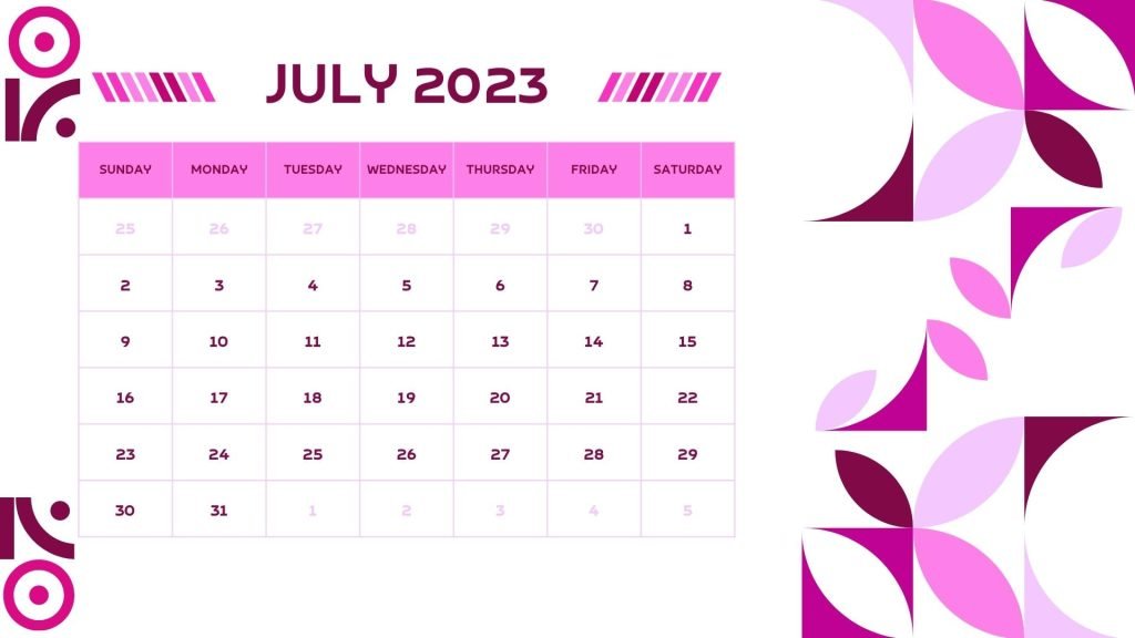 Cream Modern July 2023 Monthly Calendar