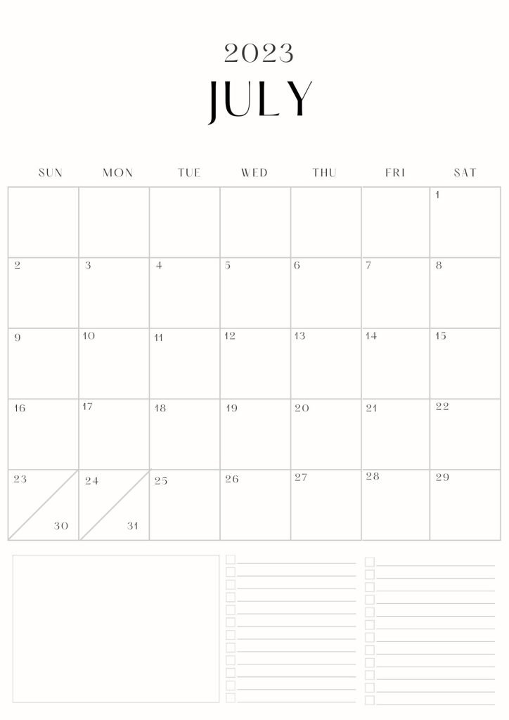 Cream and Black Minimalist July 2023 Calendar A4 Document