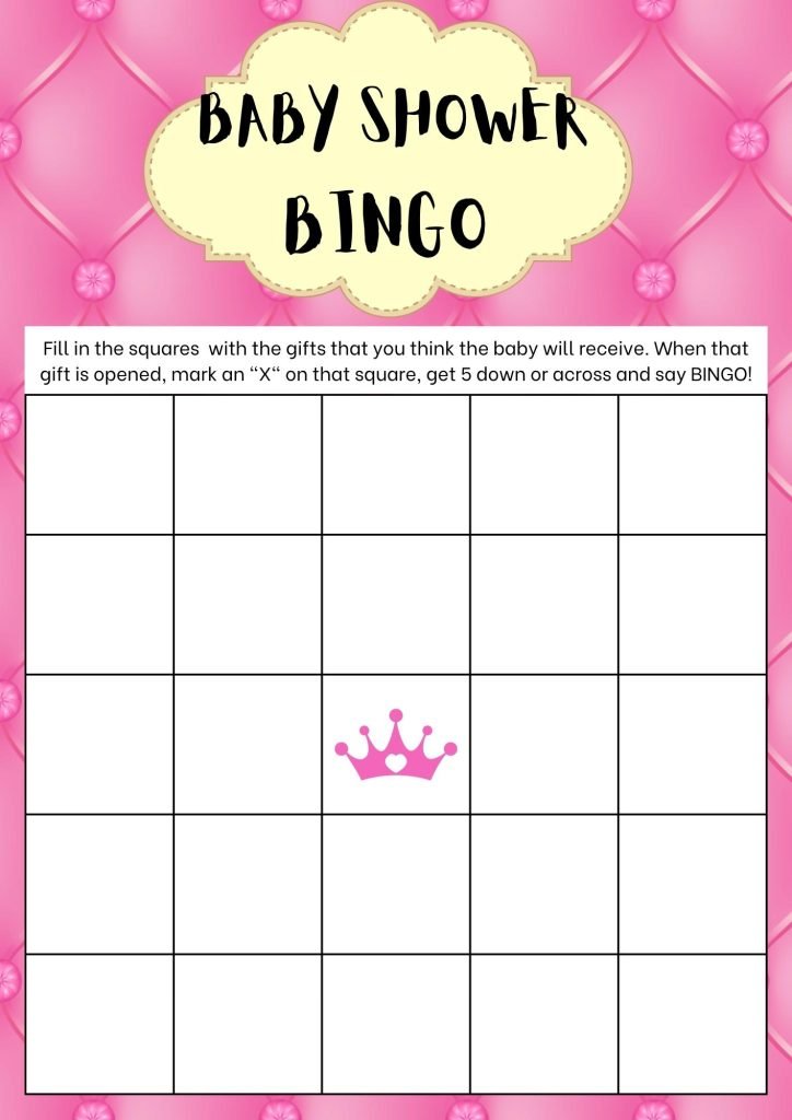 Crown pink baby shower bingo