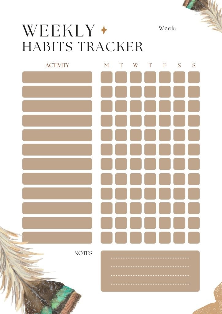 Feather Weekly Habit Tracker A4 Document