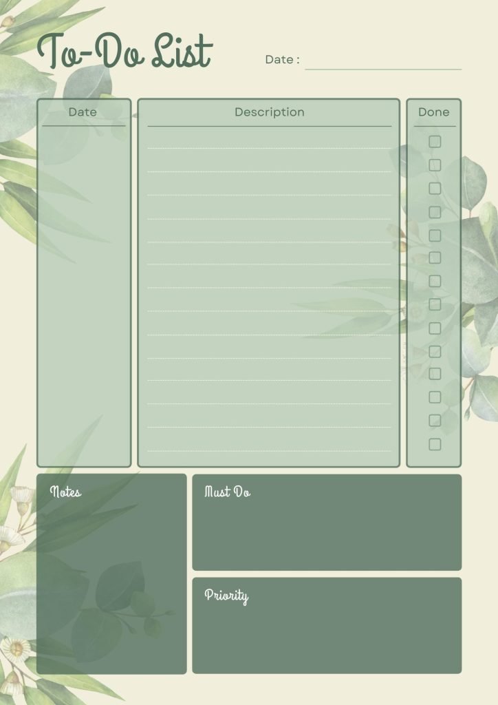 Green and Champagne Simple Floral To-Do List