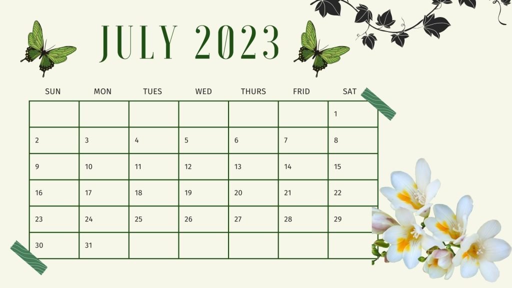 Grey and Green Illustrated Monthly Calendar