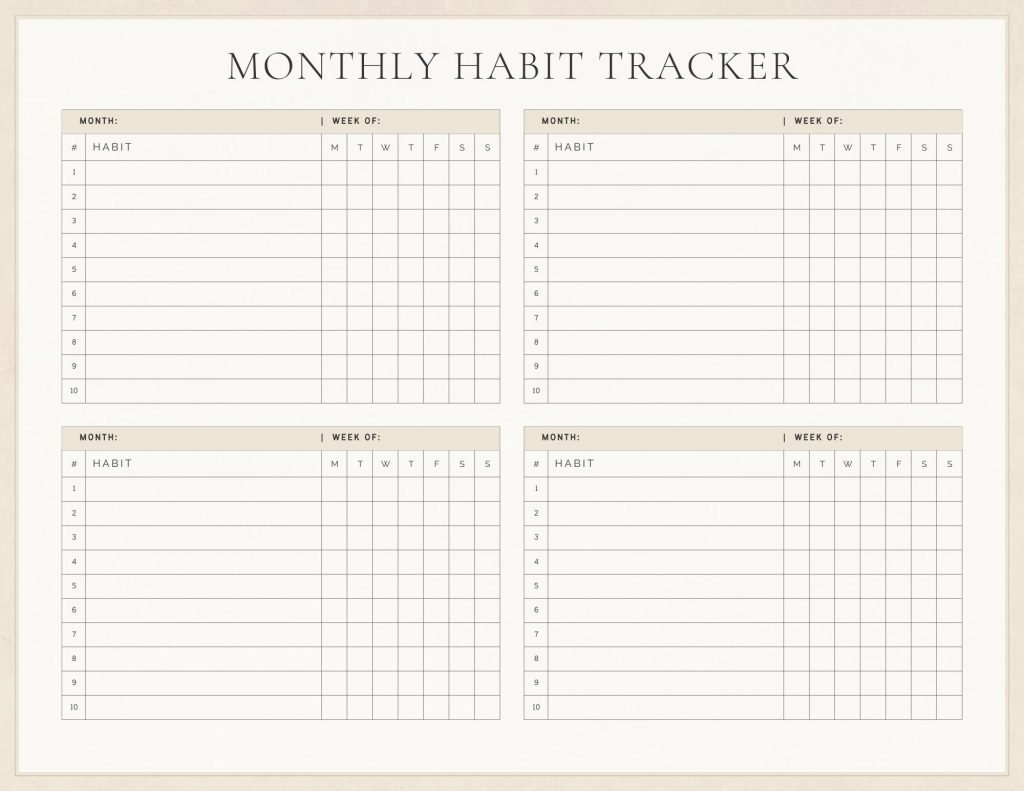 Minimalist Monthly Habit Tracker Landscape