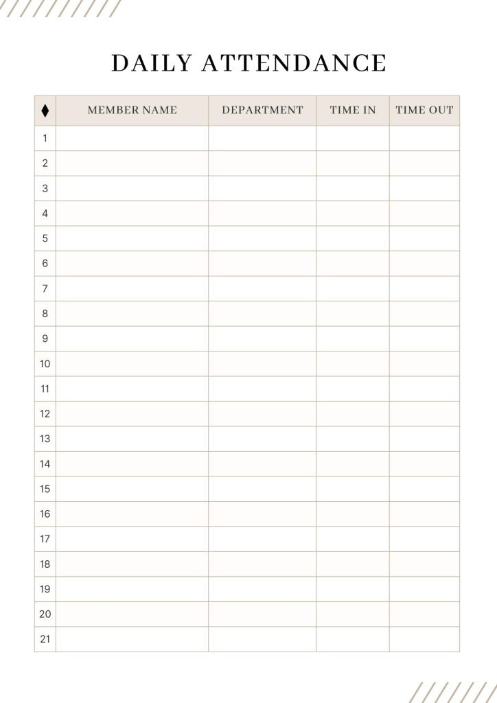 Minimalist White Beige Daily Attendance Checklist