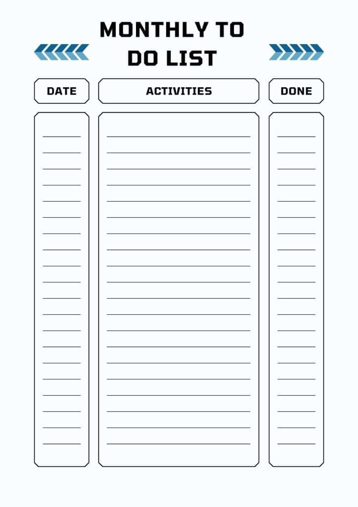 Modern White Blue Monthly To Do list 