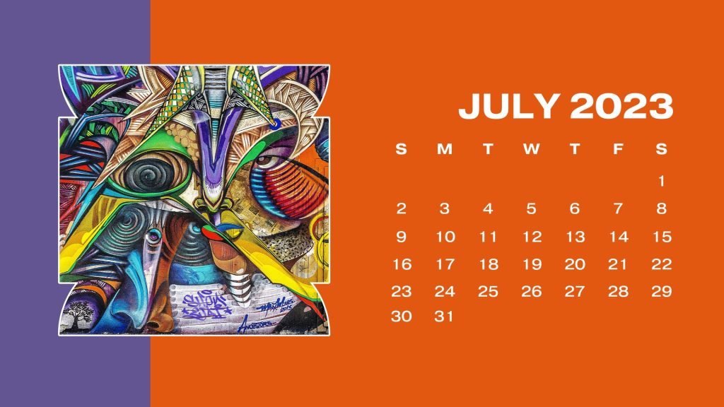 Orange And Violet Modern Art July 2023 Monthly Calendar