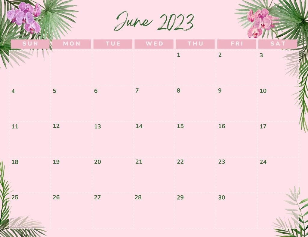 Pink Green Tropical Orchid 2023 Calendar