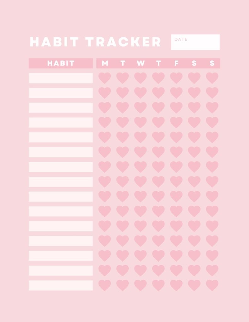 Pink Retro Simple Hearts Habit Tracker 
