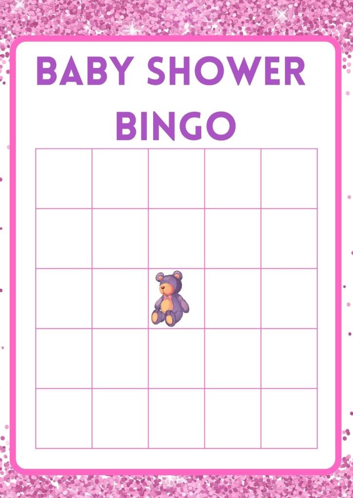 Pink glitter baby shower bingo