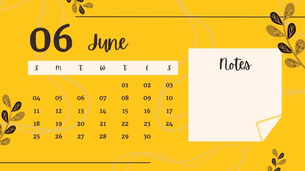Soft yellow Quirky Floral BohoJune 2023 Calendar