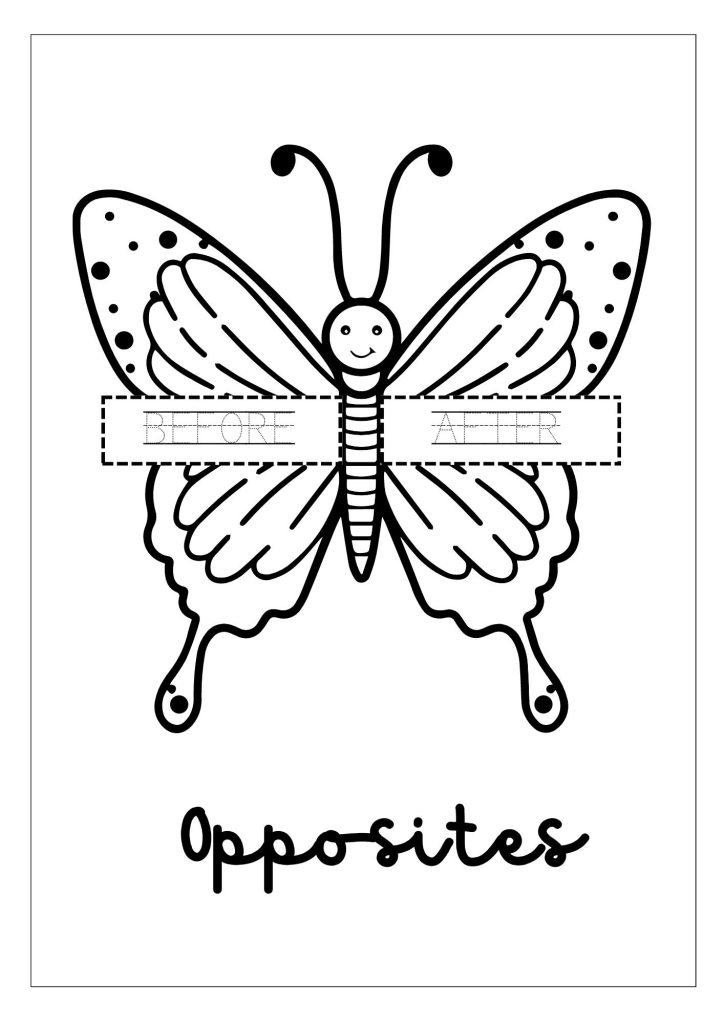 Teaching Opposites Butterfly Coloring and Handwriting Activity Sheet
