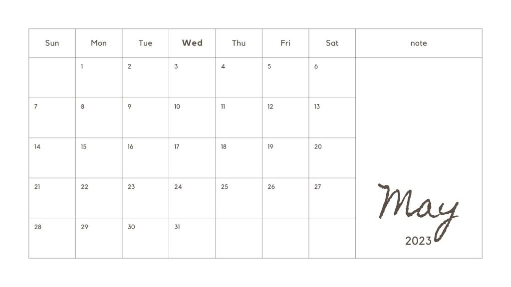 White Modern Simple May 2023 Monthly Calendar