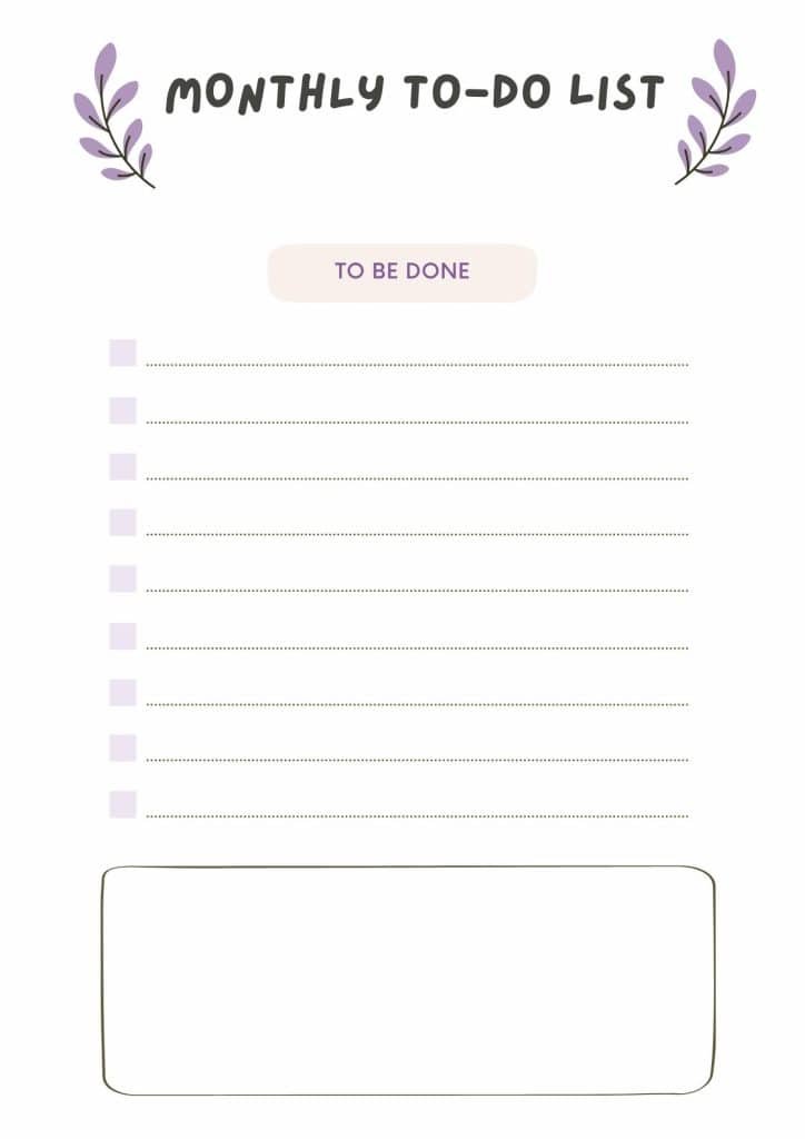 White Purple Beige Monthly to Do List