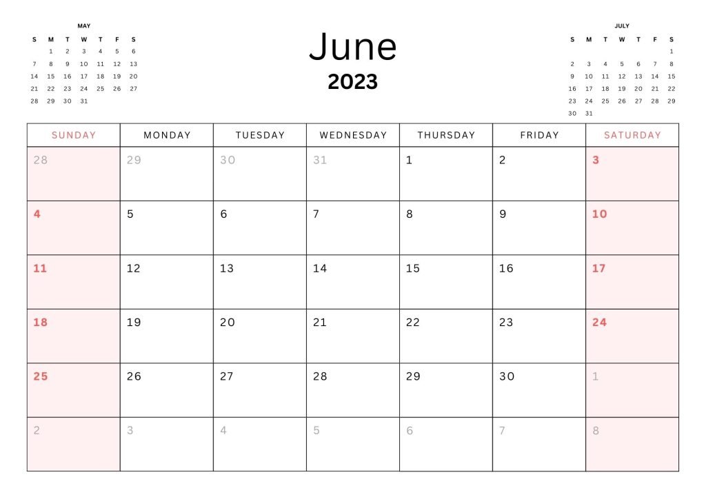 White Simple Minimalist 2023 June Calendar 