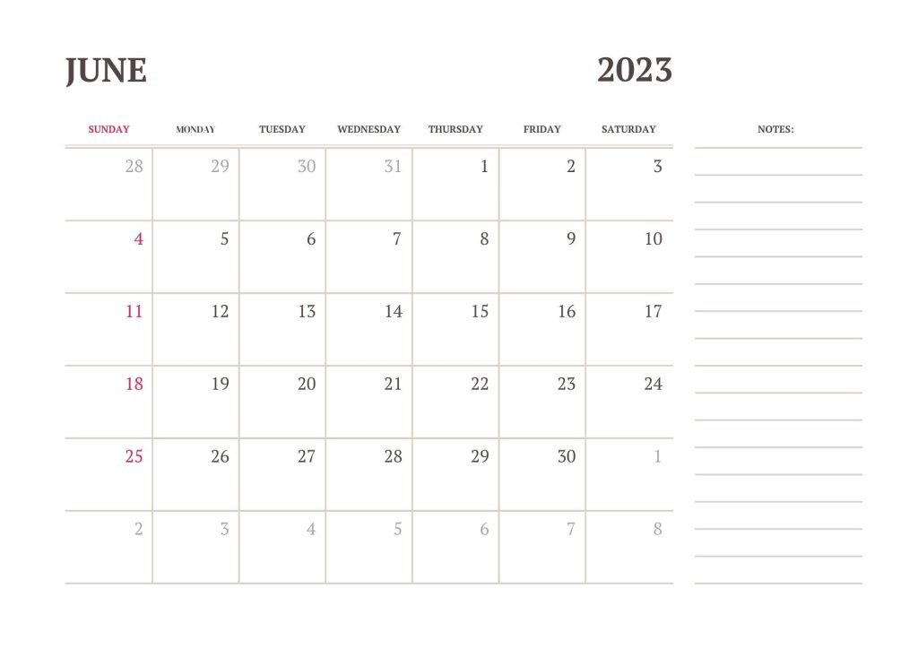 White Tan Minimalist June 2023 Calendar