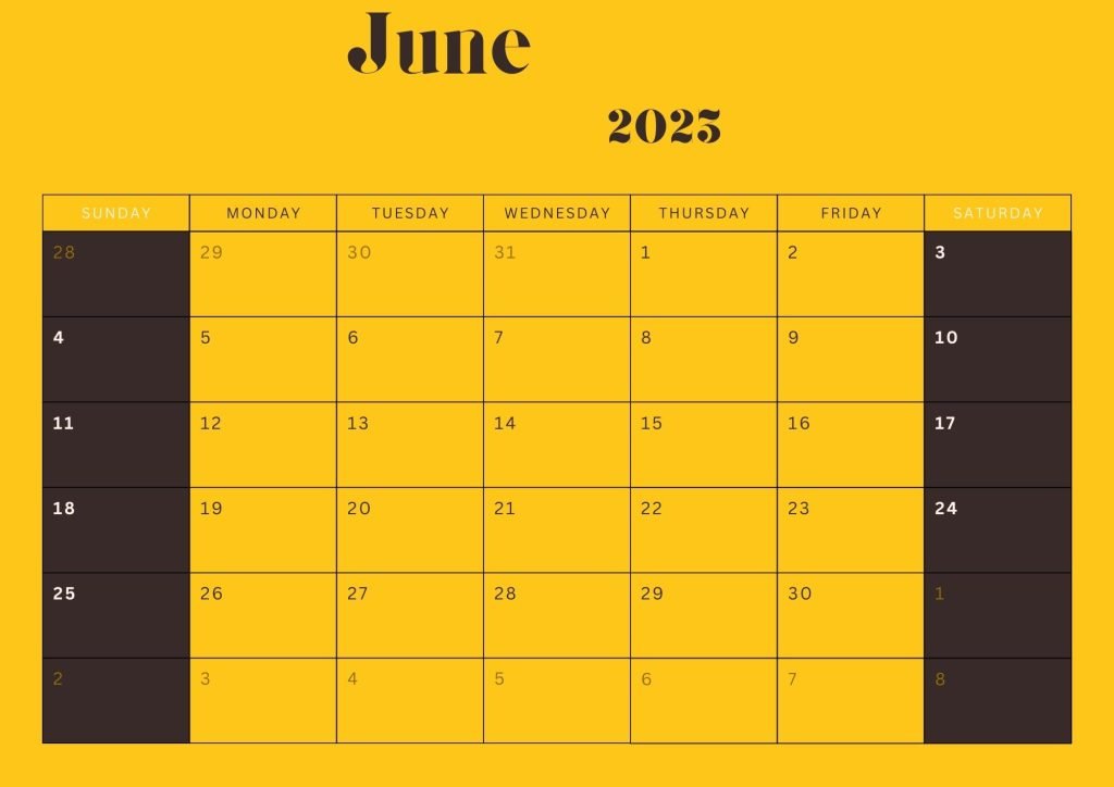 Yellow Simple Minimalist 2023 June Calendar 