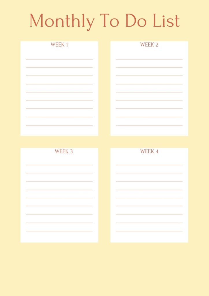 Yellow Simple Monthly To Do List 