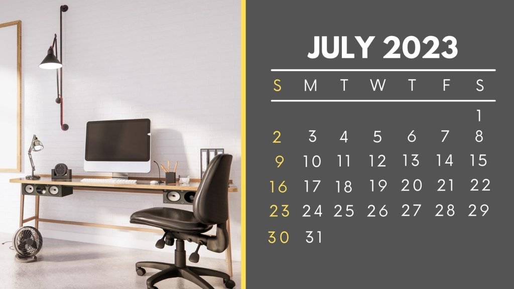 Yellow & white Modern Month Of July Calender 