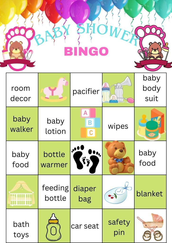 colorful neutral baby shower bingo