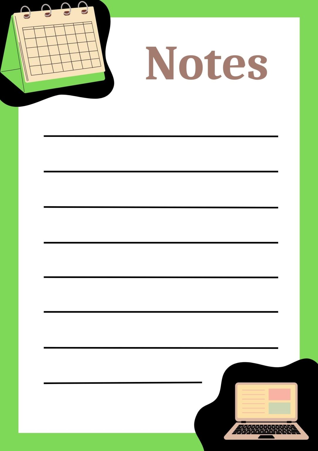 40 Free Printable Note Pages - Brown Simple Notes Page Border 1086x1536