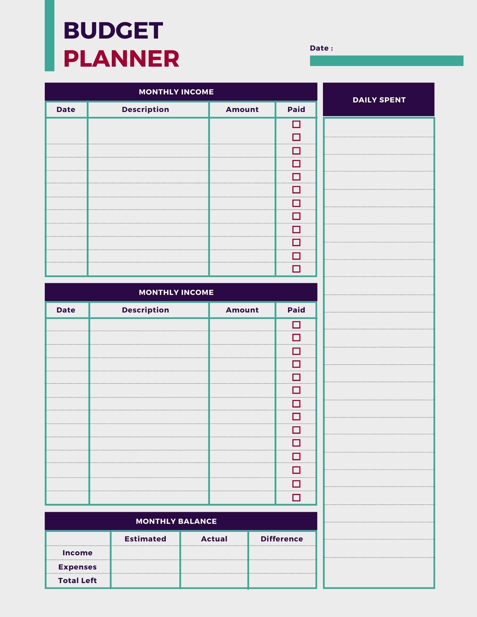 30 Free Printable Monthly Budget Planners - Printaboles