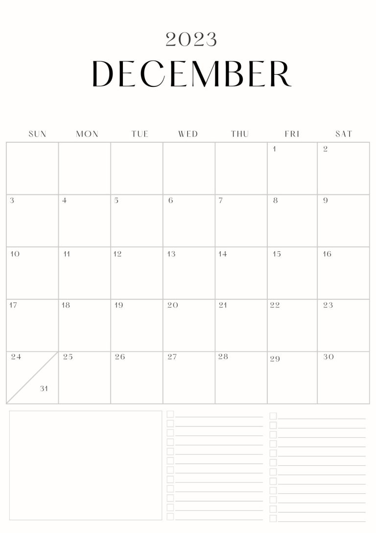 40 December 2023 Printable Calendars - Cream And Black Minimalist December 2023 Calendar Planner A4 Document 768x1086 