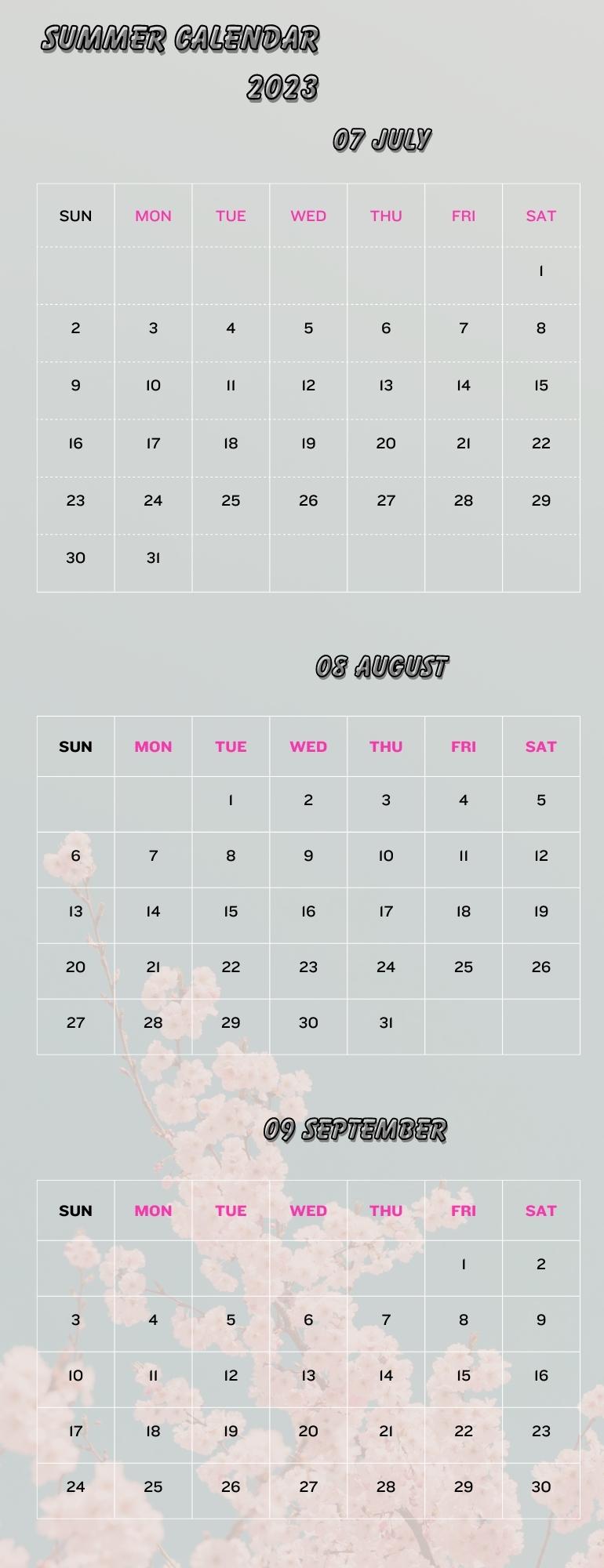 2023 Free Printable Summer Calendars - Printaboles