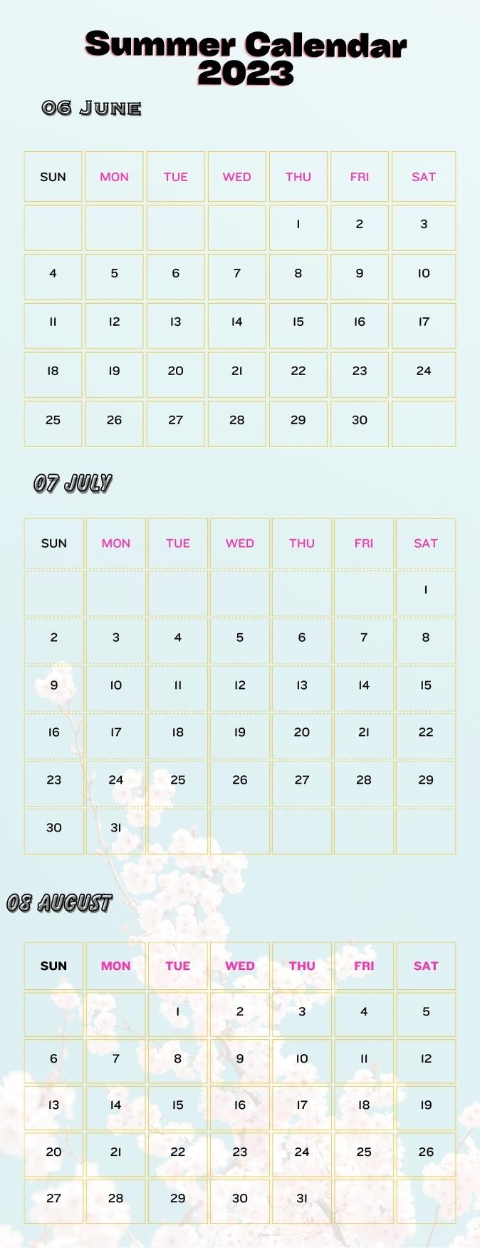 2023 Free Printable Summer Calendars - Printaboles