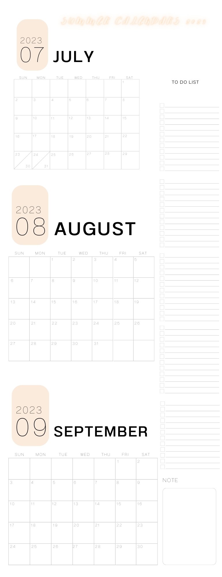 2023 Free Printable Summer Calendars - Printaboles