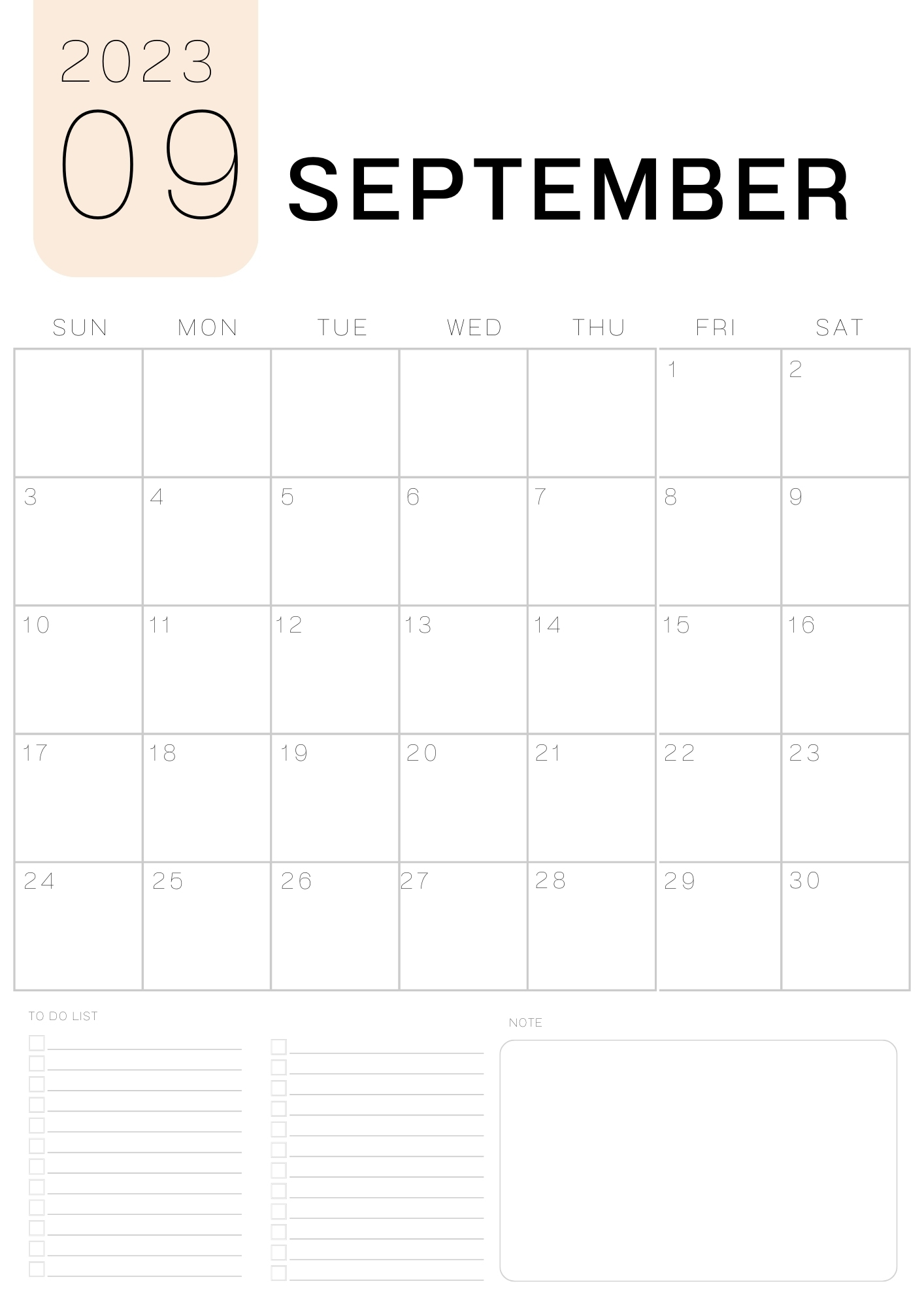 40 September 2023 Printable Calendars - White And Black Minimalist September 2023 Calendar 