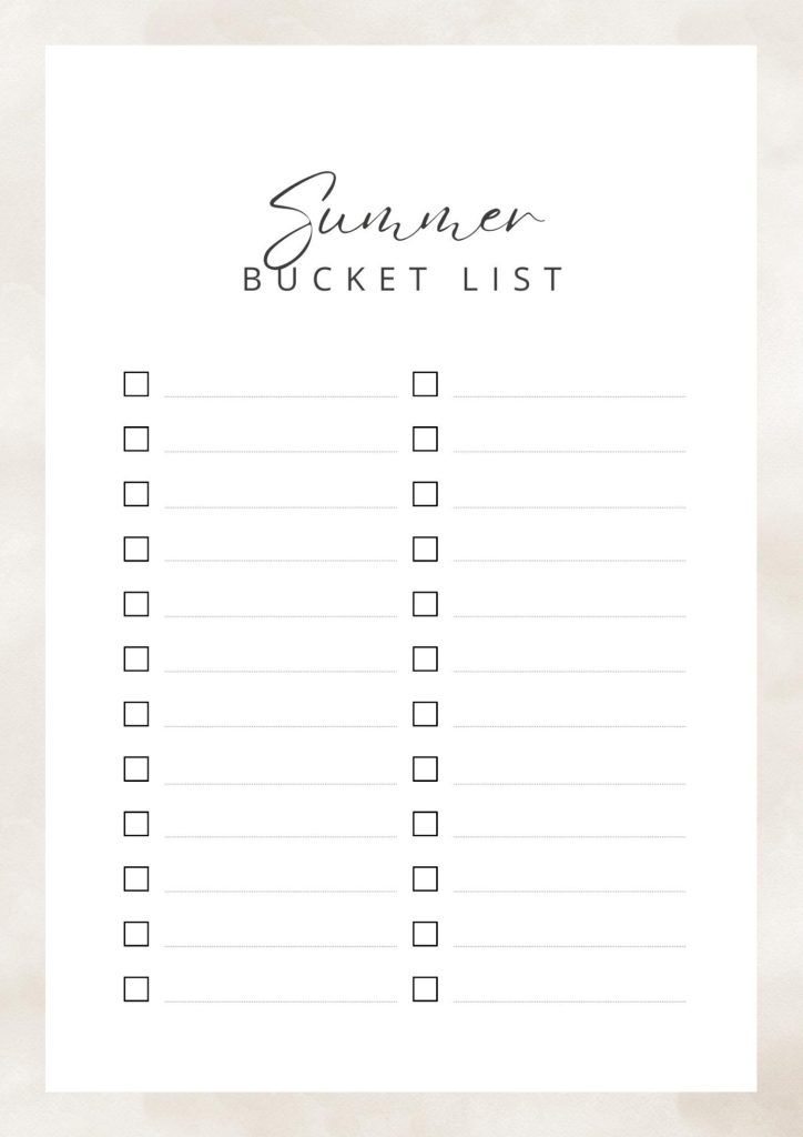 Beige Aesthetic Summer Activity Easter Bucket List Document