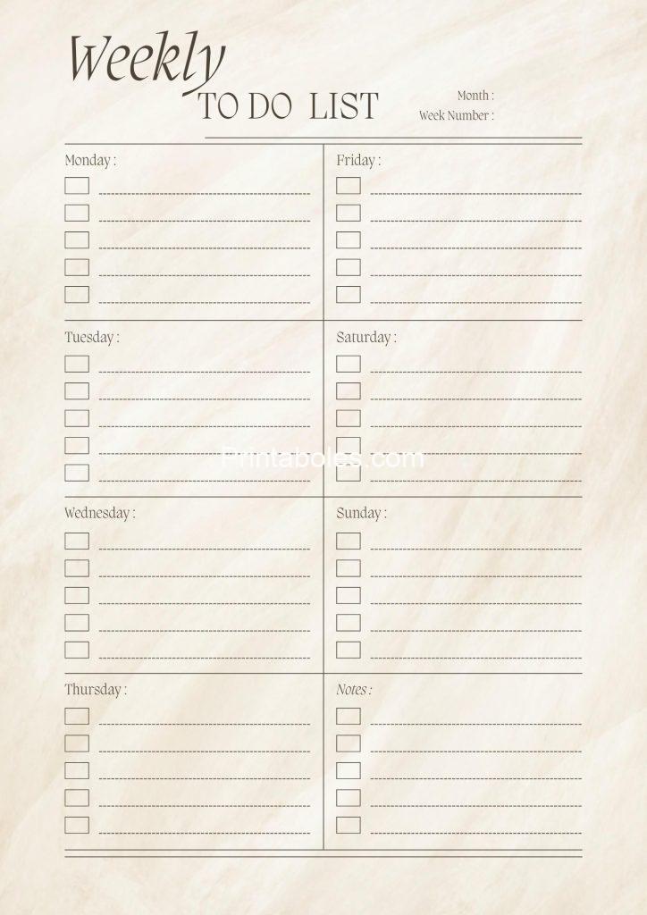 Beige Minimalist Weekly to Do List