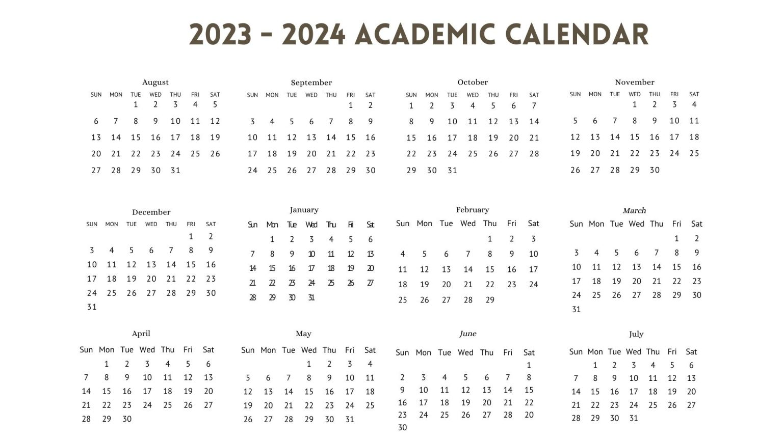 40 Printable 2023-2024 Academic Calendars - Printaboles