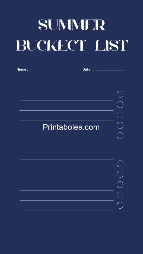 Blue Minimal Modern Summer Bucket List