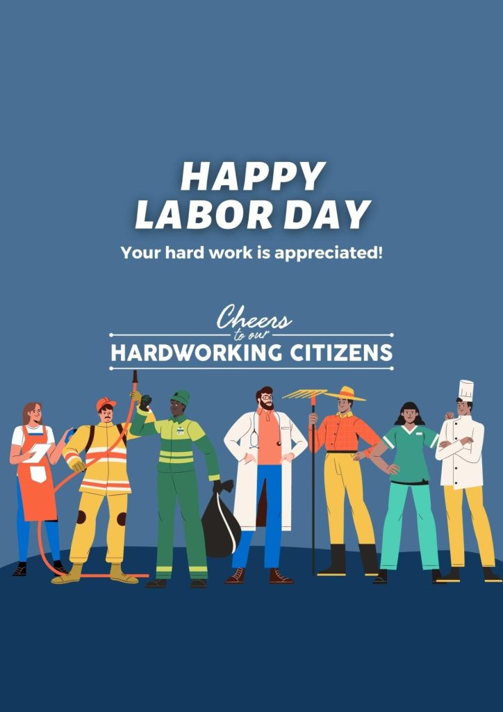 Blue and White Illustrated Labor Day