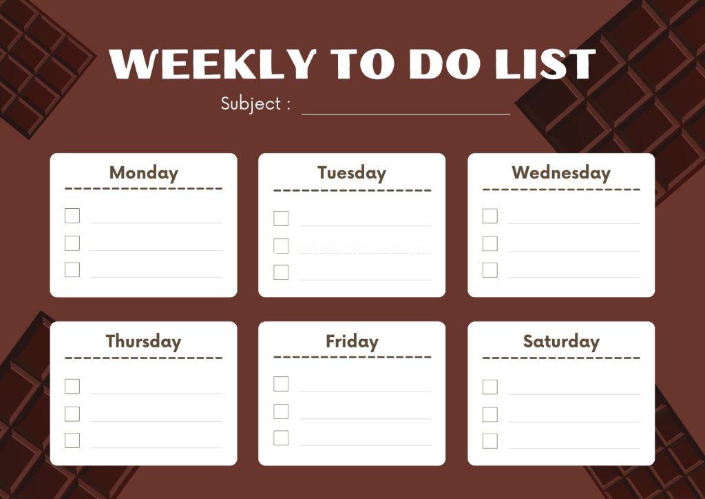 Chocolate Cute Weekly To Do List