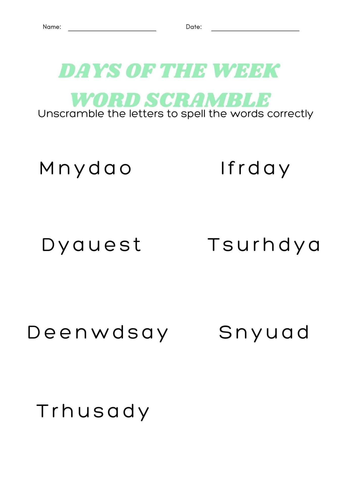 40 Free Days Of The Week Worksheets And Printables - Printaboles