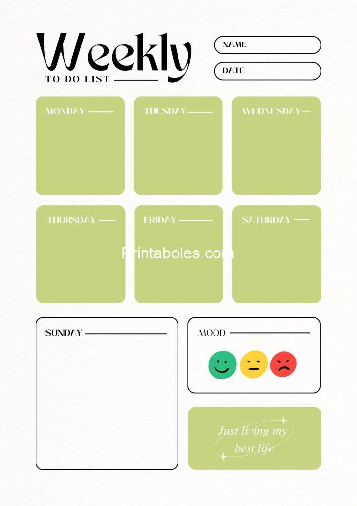 Green Natural Weekly To Do List