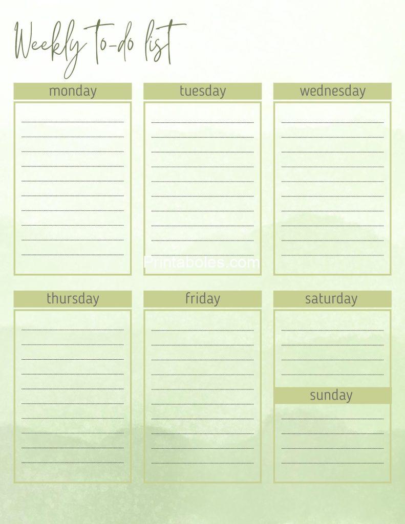 Green Pastel Cute Art Illustration Weekly To-do List