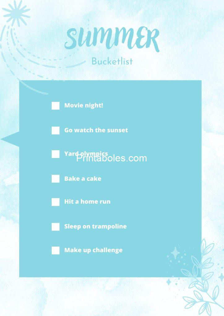 Green Watercolor Summer Bucket List Planner
